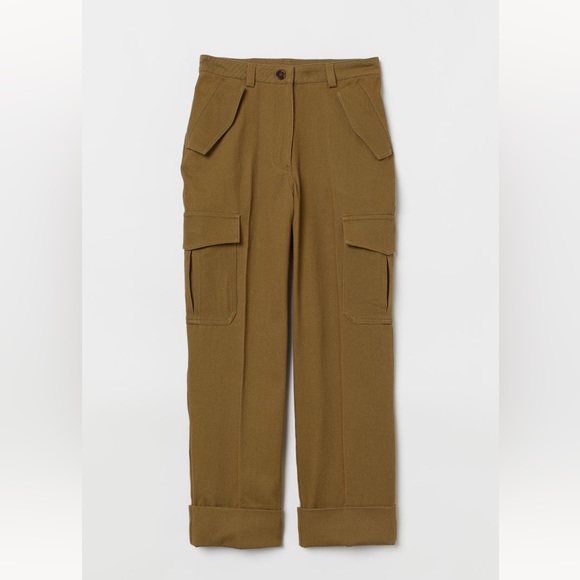 H&M Ankle lenth Cargo Pants Khaki Olive Green 8 - Picture 1 of 12